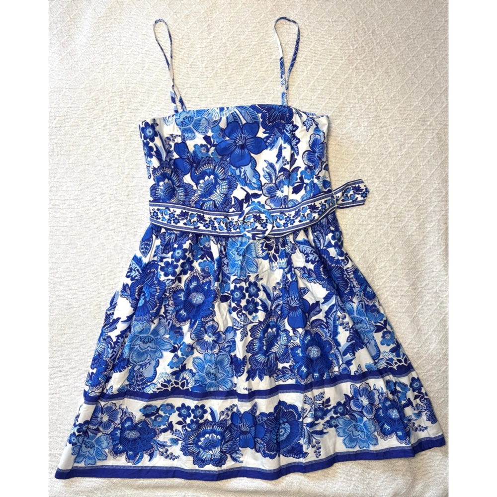 NWOT Joie Spring Blue Floral Strappy Mini Fit n' Flare Dress w/Belt Size 10 - Picture 3 of 9